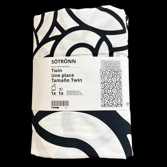 IKEA SOTRONN White & Black Patterned Twin Duvet Cover & Pillowcase - Picture 1 of 2